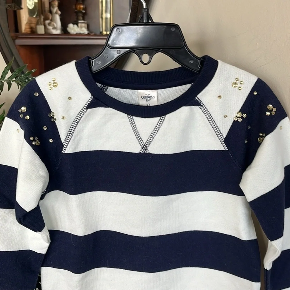 Brand New OshKosh B’Gosh Striped Nautical Bejeweled Studded Rugby Sweatshirt